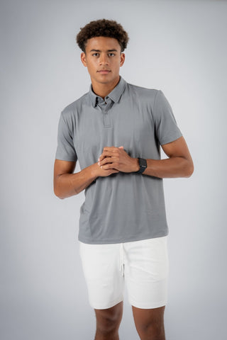 Dylan Polo by Yebo Clothing, demonstrating its versatility as ideal men's joggers that transition well from gym to office. This carbon neutral clothing option is perfect for sustainable fashion lovers.