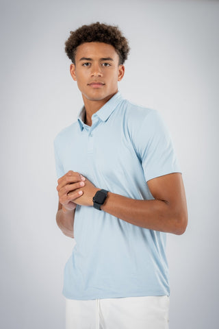 Dylan Polo by Yebo Clothing showcases its next-level comfort and polished look, made from recycled materials for conscious fashion and sustainable athleisure.