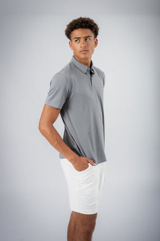 Lifestyle shot featuring Dylan Polo from Yebo Clothing, an exceptional piece of recycled materials crafted for eco-conscious individuals. This breathable workout gear is designed for ultimate comfort, making it a staple in ethical fitness apparel.