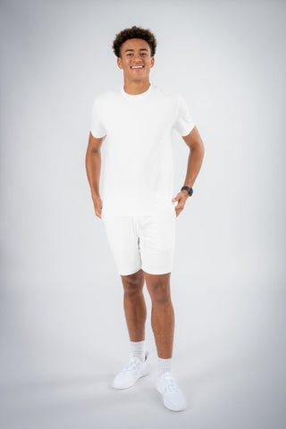 Close-up of the Ethan T-Shirt by Yebo Clothing, featuring moisture-wicking fabric that keeps you cool, ideal for breathable workout gear and ethical fitness apparel.