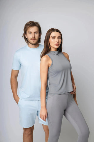 Ethan T-Shirt by Yebo Clothing, featuring lightweight and breathable fabric for ultimate comfort. This sustainable athleisure piece is made from recycled materials, promoting a carbon neutral clothing approach while ensuring you look great during your yoga and workouts.
