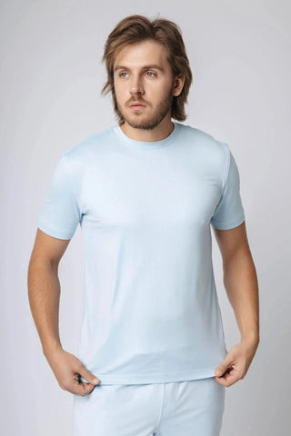 The versatile Ethan T-Shirt by Yebo Clothing, ideal for training or lounging, crafted from recycled polyester that champions sustainable performance activewear.