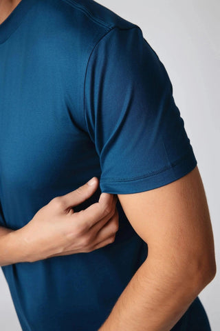 Close-up of the Ethan T-Shirt detailing the moisture-wicking fabric, epitomizing ethical fitness apparel from Yebo Clothing for the modern man.