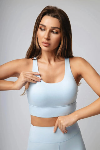 Lifestyle shot of the Jordan Sports Bra by Yebo Clothing, representing minimalist loungewear and carbon neutral clothing, crafted for those who embrace the I See You movement in their fitness journey.