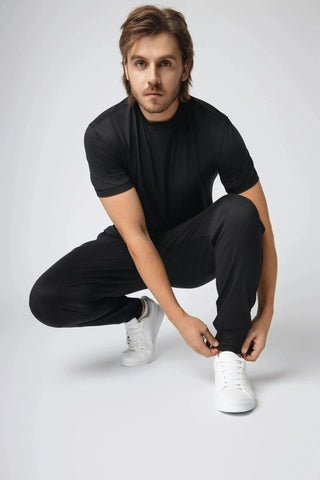 Logan Jogger by Yebo Clothing, featuring sustainable performance activewear made from recycled materials, perfect for mindful movement and casual loungewear. This eco-friendly gym apparel offers moisture-wicking fabric and breathable comfort for all your activities.