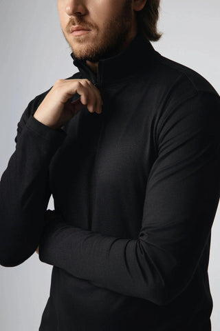 Lucas Quarter Zip from Yebo Clothing showcases sustainable performance activewear, made from eco-friendly materials perfect for mindful movement. Ideal for the boardroom or casual outings, this luxurious and breathable activewear promotes ethical fitness habits with its moisture-wicking fabric and minimalist design.