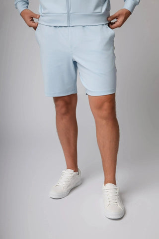 Close-up of Yebo Clothing's Mason Shorts, highlighting the elastic waistband and recycled polyester fabric, perfect for eco-friendly gym clothes and minimalist loungewear.
