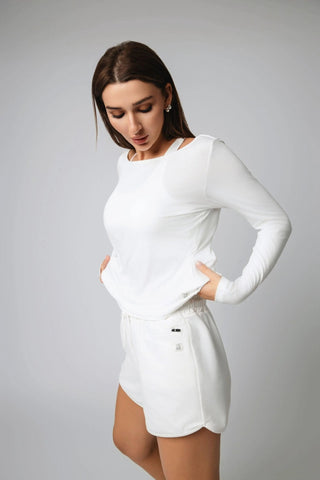 Sydney Shorts by Yebo Clothing showcase minimalist loungewear that enhances your workout, embodying recycled polyester in a stylish, sustainable design.