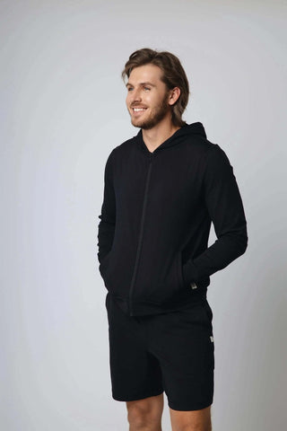 Zahaan Hoodie from Yebo Clothing, combining breathable workout gear with an ethical fitness apparel approach. This versatile hoodie is great for layering and staying warm, made from recycled polyester as part of carbon neutral clothing initiatives.