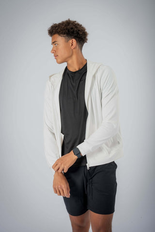 The Zahaan Hoodie showcases minimalist loungewear from Yebo Clothing, blending recycled polyester for sustainable athleisure, ideal for both fitness and everyday wear.