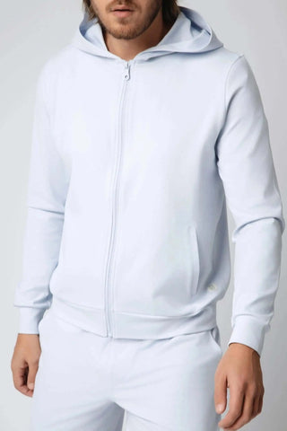 Close-up of the Zahaan Hoodie from Yebo Clothing, showcasing its breathable workout gear and moisture-wicking fabric, perfect for mindful movement and ethical fitness apparel.